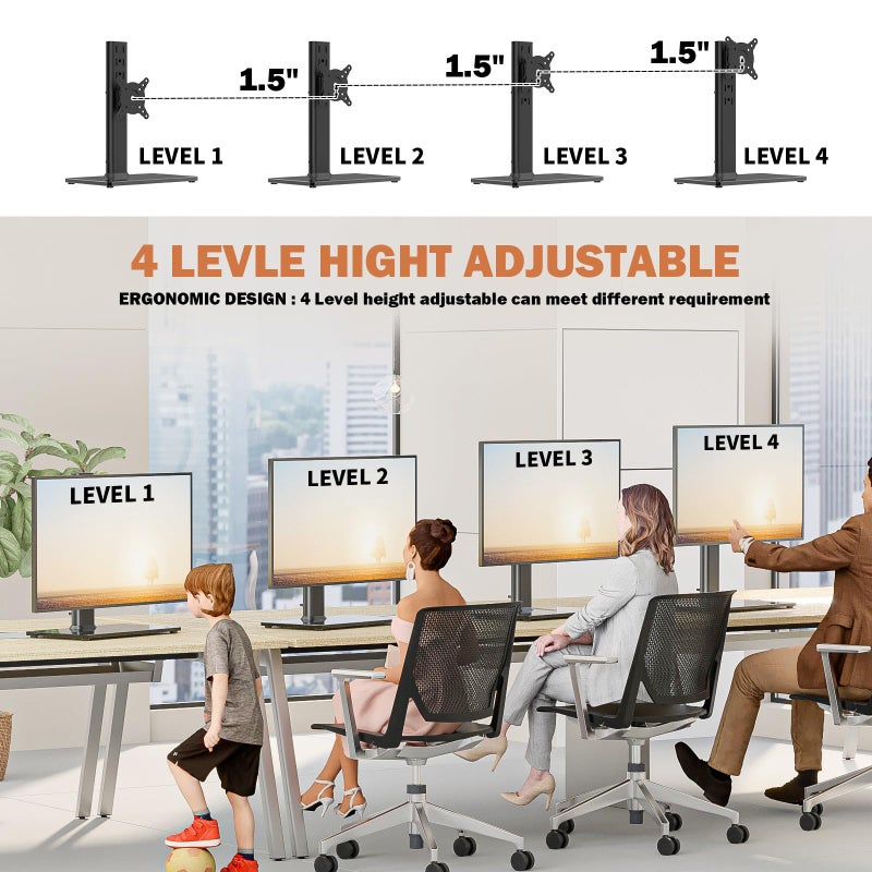Hemudu Single LCD Computer Monitor Free-Standing Desk Stand Mount Riser for 13 inch to 32 inch screen with Swivel, Height Adjustable, Rotation, Vesa Base Stand Holds One (1) Screen up to 77Lbs(HT05B-001)) - Image 4